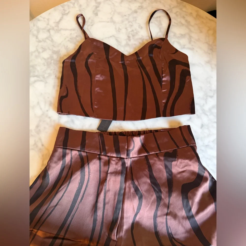House of Harlow 1960 Wide-Leg Brown Marble Print Pants Set Women’s Size Small - Picture 8 of 8
